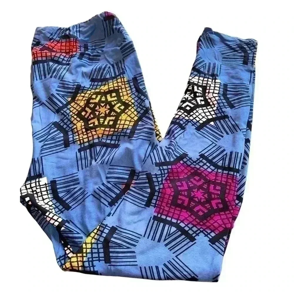 Lularoe TC denim blue leggings with abstract web pattern. NWOT.